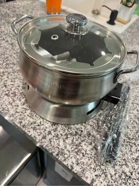 Cuisinart Brushed Stainless Steel Fondue Set with Glass Lid